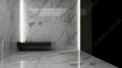 Sleek modern interior with marble walls and minimalist design in a contemporary space