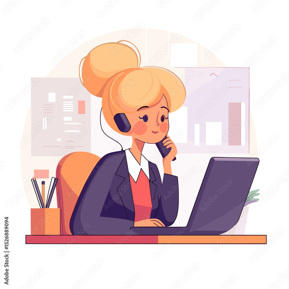 At Work, on the Phone: A professional woman with focused expression, immersed in a business conversation using a telephone, epitomizes effective communication and modern workplace dynamics. At Work, on the Phone: A professional woman with focused expression, immersed in a business conversation using a telephone, epitomizes effective communication and modern workplace dynamics.