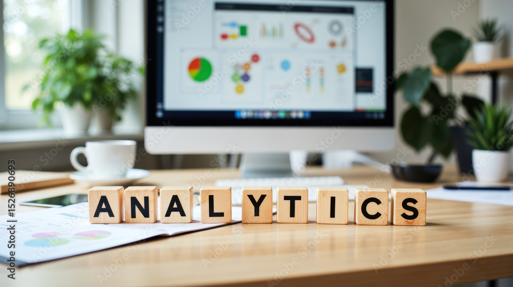 Fototapeta premium Analytics management illustrates data-driven decision making, performance evaluation, and strategic planning in business with copy space