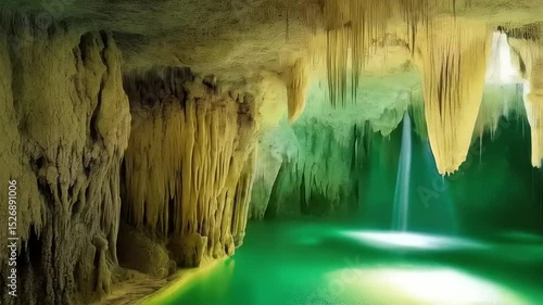 Spectacular Underground Oasis with Stalactites, Waterfalls, and Emerald Pool