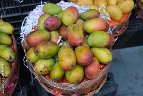 Fresh Ripe Mangoes at Market Display for sell 