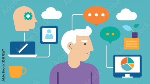 Technology Training Workshops and classes aimed at teaching individuals with dementia and their caregivers how to use technology to improve memory communication and daily tasks.. Vector illustration