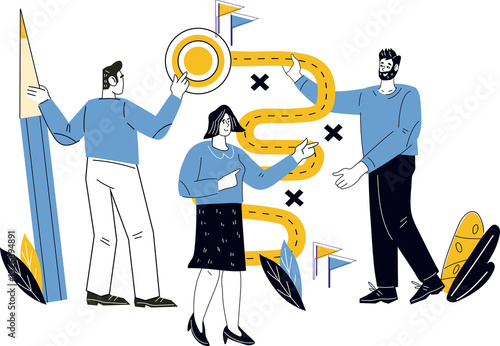 Canvas Print Business people make strategic business decisions, involve teamwork and choose direction