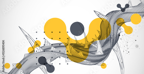 Wireframe science background with plexus effect. Futuristic vector illustration.