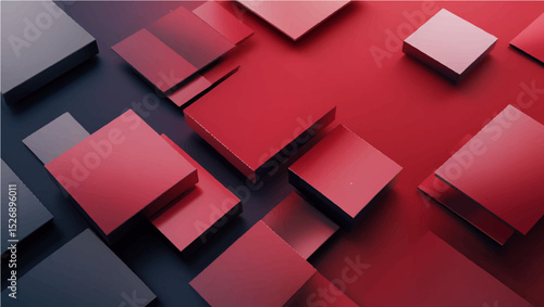 Abstract red background with a geometric cube pattern, digital illustration, and futuristic technology design