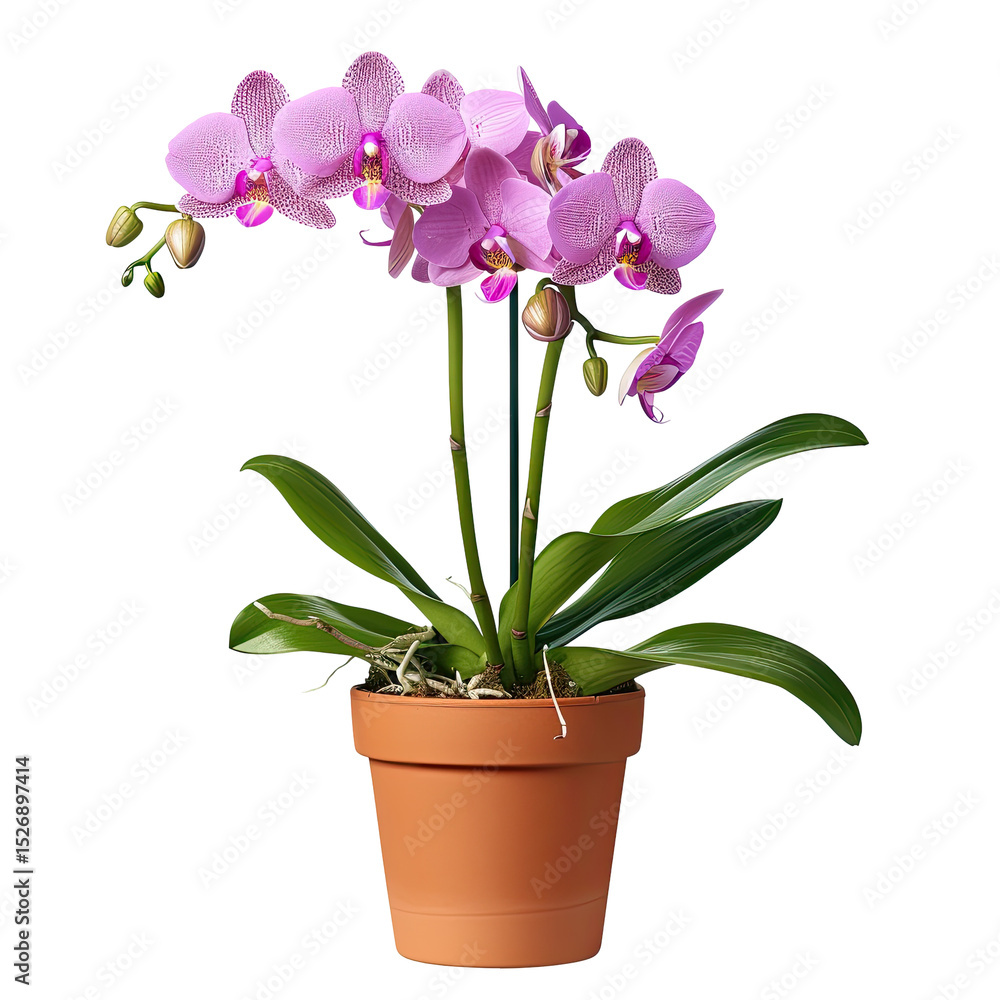 Beautiful Pink Orchid In Pot, Isolated On White. Perfect For Adding A Touch Of Elegance To Any Project. Beautiful Pink Orchid In Pot, Isolated On White. Perfect For Adding A Touch Of Elegance To Any Project.
