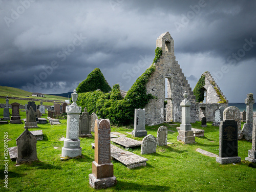 Ruin of Balnakeil church and graveyard in Balnakeil, Scotland