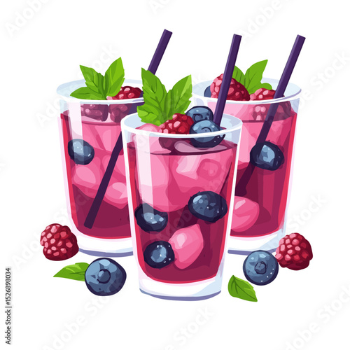2D flat vector illustration of Ice-cold Berry Drinks Mint, isolated on a white background.