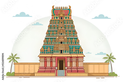 South Indian gopuram in vector flat illustration generative ai