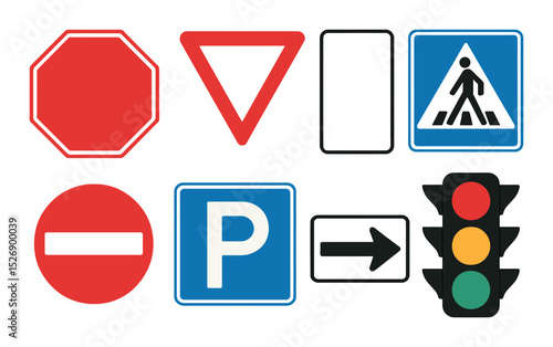 Traffic sign silhouette icons set – road safety, transportation, warning symbols
