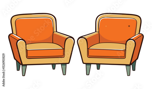 Photo of two burnt orange armchairs, isolated on white background, await a cozy conversation