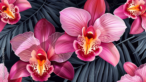 seamless pattern with orchid flowers. watercolor illustration