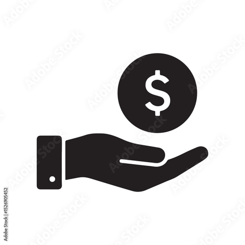 Hand Receiving a Dollar Coin: Icon for Financial Transactions, Donations, and Investments