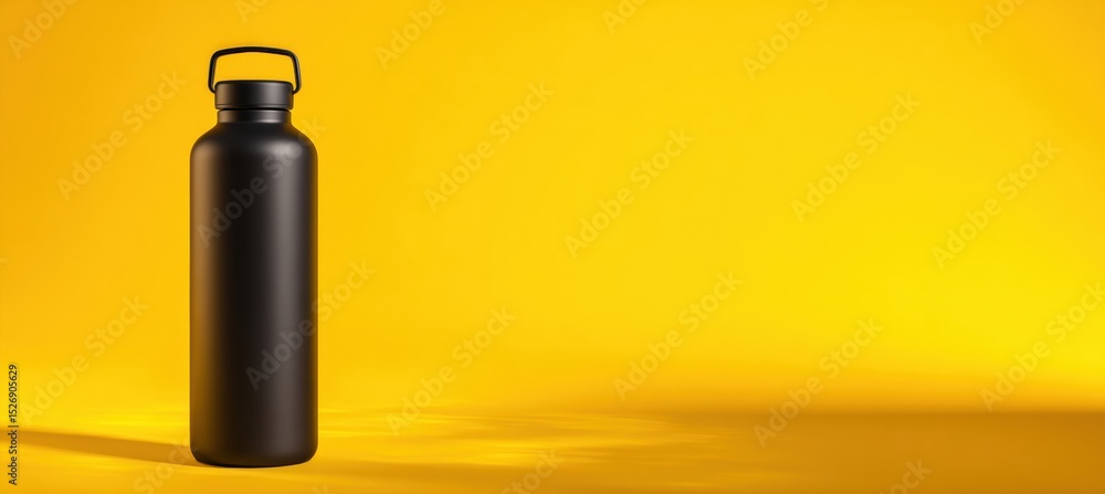 Fototapeta premium Sleek Reusable Water Bottle on Vibrant Yellow Background