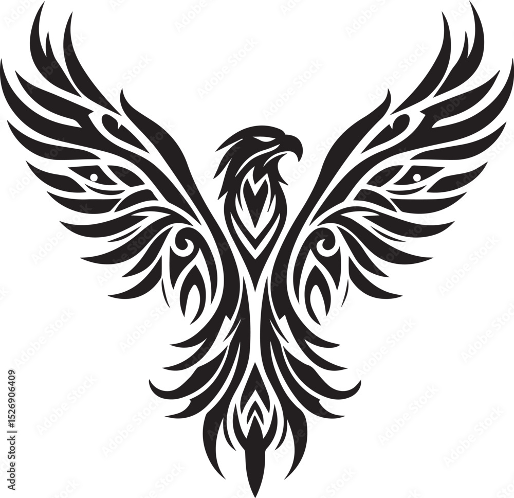 Fototapeta premium Tribal black vector eagle with outstretched wings.