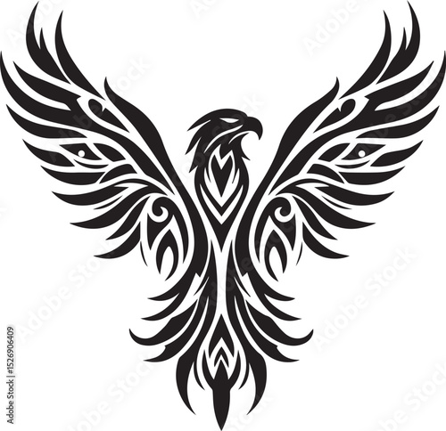 Tribal black vector eagle with outstretched wings.