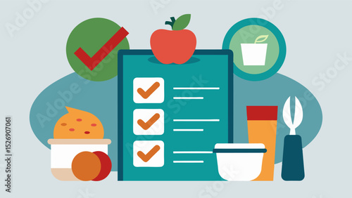A sign with a checklist of food items and the corresponding ration limit for each encouraging responsible rationing at the community center to prevent shortages.. Vector illustration