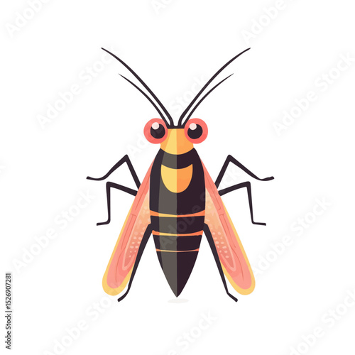 2D flat Grasshopper Close Up vector illustration, isolated on a white background.