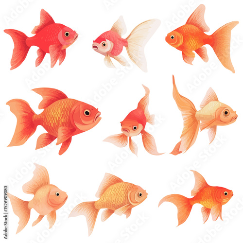 2D flat vector illustration of Goldfish, isolated on a white background.