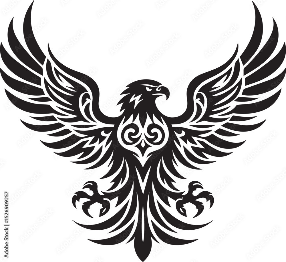 Fototapeta premium Tribal black vector eagle with outstretched wings.