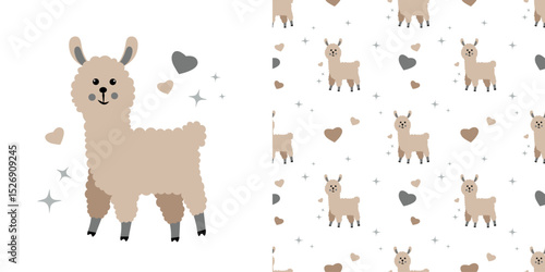 Seamless pattern with alpaca on a white background