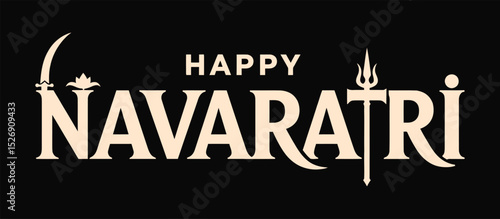 Happy Navratri Typography Vector Design with black background .