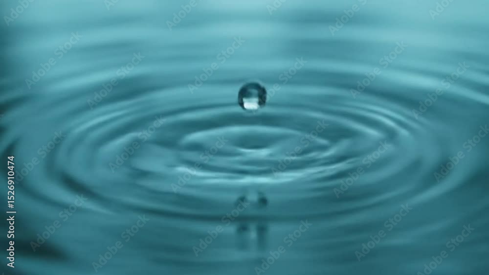 Water Droplet Impacting Still Teal Water Surface Ripples Water Droplet Impacting Still Teal Water Surface Ripples