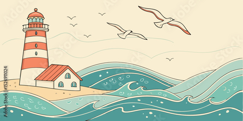 Textured illustrations and frames set for summer and the sea Decorations, ornaments, ribbons, summer vacation, watercolor style, waves