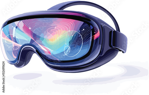 Modern virtual reality headset with colorful abstract art reflection on the lenses.