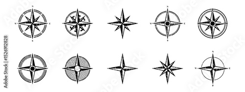 Vintage Wind Sign Compass Rose and Nautical Navigation Element for Old Maritime Map, Retro Directional Symbol Vector Illustration