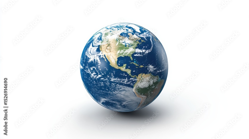 Fototapeta premium Planet Earth globe world map continents oceans atmosphere clouds isolated on white background global international world earth day environment ecology climate change geography travel world map 3D