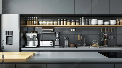 3 d render of kitchen with appliances in the interior