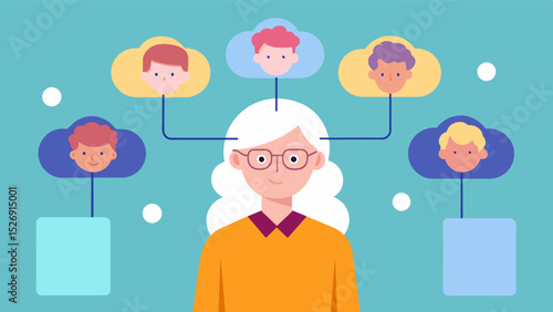 Keeping the Mind Sharp As an elderly person tries to recall and organize their family history they are actively engaging their brain and keeping their mind sharp. The mental. Vector illustration