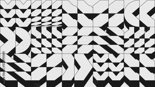 Abstract modern composition in brutalism style, Postmodern geometric ornament with simple shapes in monochrome colors, bold aesthetic, volumetric isometric pattern formed from brutal elements