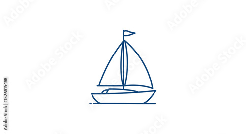 Minimalist blue sailboat line art with flag on white background vector illustration