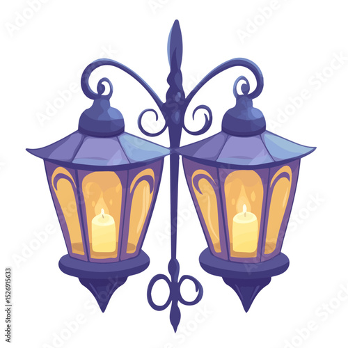 Ghostly Lanterns illustration vector 2D flat, isolated on a white background.