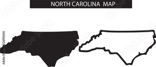  North Carolina Map Silhouette and Line Vector Design