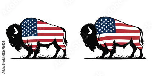 American bison wearing usa flag design humorous patriotic buffalo clipart vector representing freedom and wild spirit

