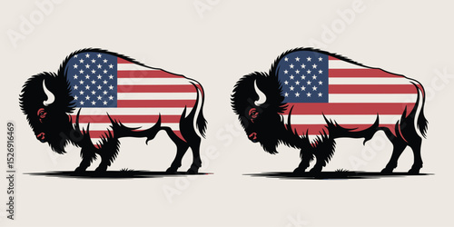 American bison wearing usa flag design humorous patriotic buffalo clipart vector representing freedom and wild spirit

