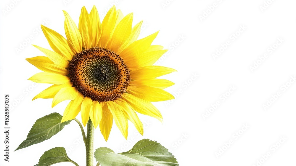 Fototapeta premium Single sunflower on white background