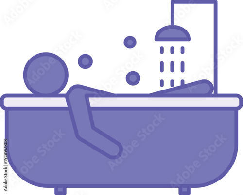 Colored Bathing Icon. Vector Illustration. Man Taking a Bath. Water Flowing and Soap Bubbles Flying. Hygiene Concept
