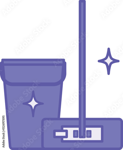 Colored Mop Icon. Vector Illustration. Indoor Floor Cleaning Tool. Cleaning Bucket. Hygiene Concept
