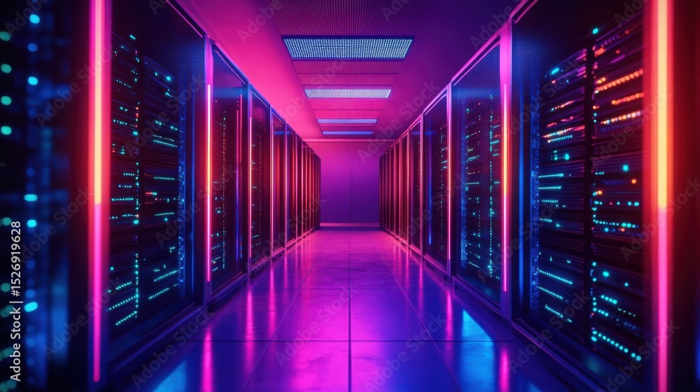 Fototapeta premium Glowing server rack in data center.