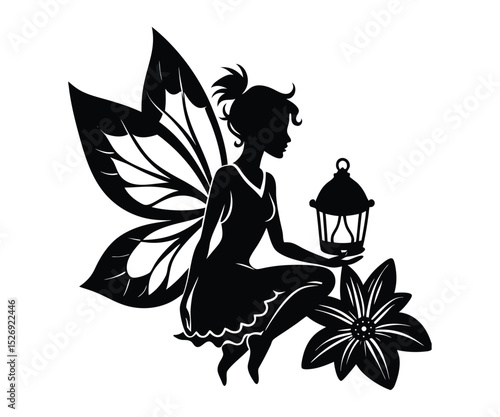 Beautiful vector silhouette illustration of a woman with a flower and butterfly, embodying artistic floral design and feminine beauty