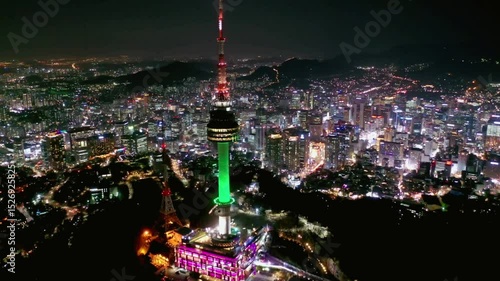 Night View of Seoul Cityscape with N Seoul Tower Illumination