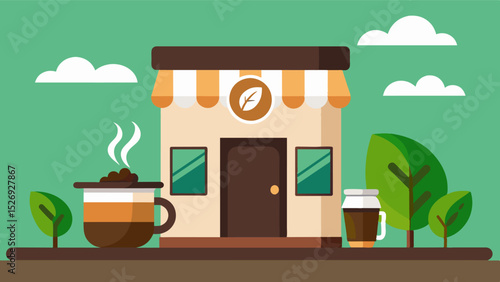 The scent of freshly brewed coffee fills the air the beans sourced from a nearby fairtrade cooperative.. Vector illustration