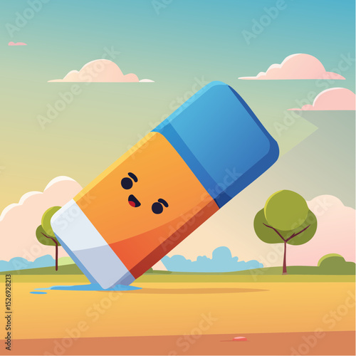 Eraser wiping away a grumpy face
