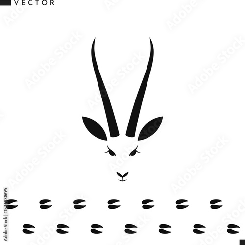 Antelope. Wild animal vector. Isolated antelope head with footprints