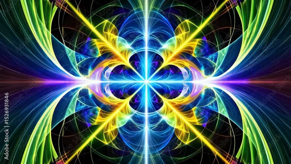 Fractal generated luminous background with intersecting lines and vibrant neon glow, creating a futuristic and psychedelic effect on a black background. Fractal generated luminous background with intersecting lines and vibrant neon glow, creating a futuristic and psychedelic effect on a black background.