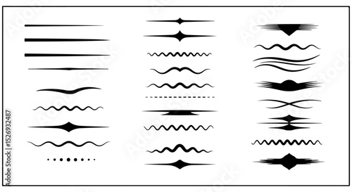 Collection of stylish black dividers lines swirls and shapes for design projects